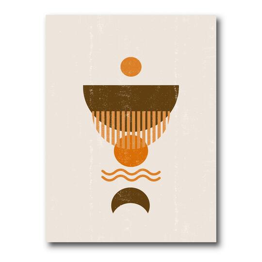 Designart - Abstract Minimal Orange Sun and Brown Moon